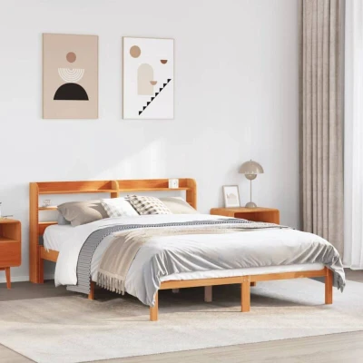 Slika vidaXL Bed Frame with Headboard without Mattress Wax Brown 120x200 cm