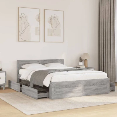 Slika vidaXL Bed Frame with Headboard without Mattress Grey Sonoma 120x190 cm Small Double