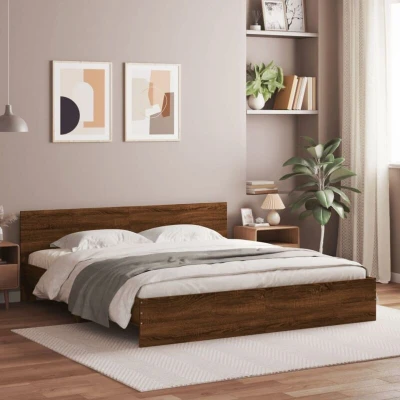 Slika vidaXL Bed Frame with LED without Mattress Brown Oak 200x200 cm