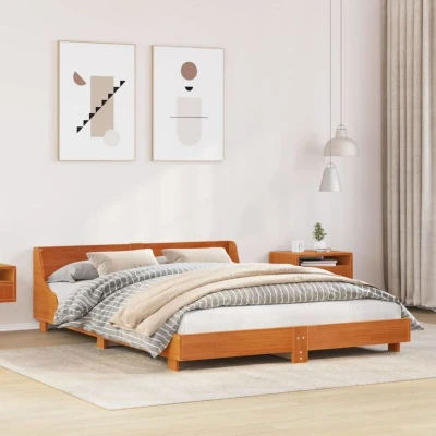 Slika vidaXL Bed Frame without Mattress Wax Brown 135x190 cm Double Solid Wood Pine