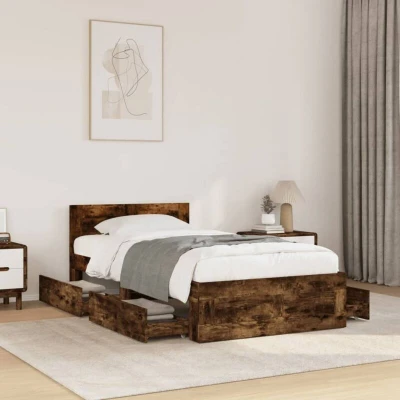Slika vidaXL Bed Frame with Headboard without Mattress Smoked Oak 90x200 cm