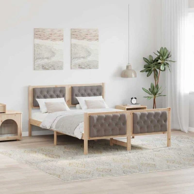 Slika vidaXL Bed Frame with Headboard Taupe 140 x 200 cm Solid Pine Wood