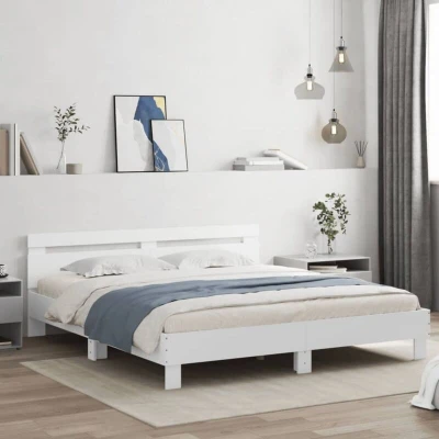 Slika vidaXL Bed Frame with LED without Mattress White 180x200 cm Super King