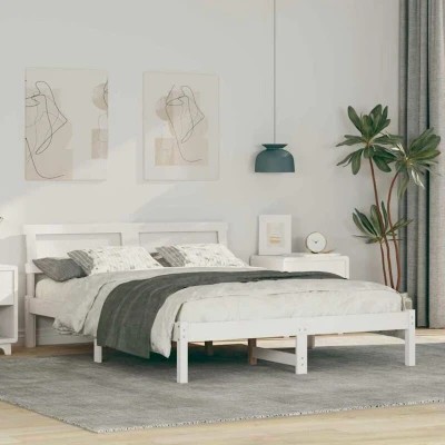 Slika vidaXL Bed Frame with Headboard White 120 x 190 cm Solid Pine Wood