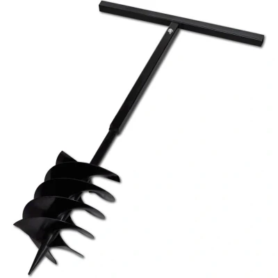 Slika vidaXL Ground Drill with Handle Auger Bit 200 mm Three Spirals Steel Black