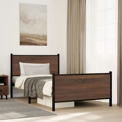Slika vidaXL Metal Bed Frame without Mattress Brown Oak 100x190 cm